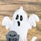 Glitzhome® 32.25"H Lighted Halloween Metal Ghost Tombstone Yard Stake with Timer